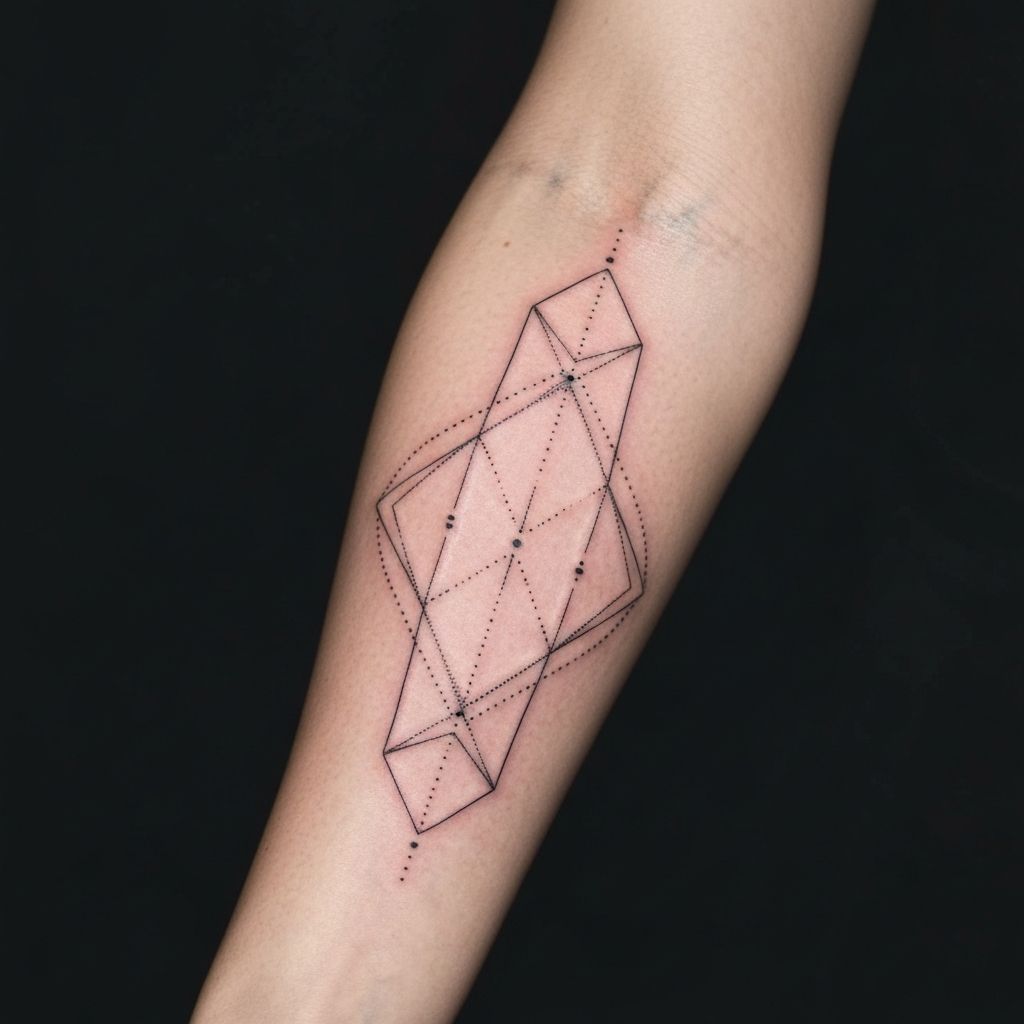 Fine Line Geometric Dotwork Tattoo auf dem Unterarm