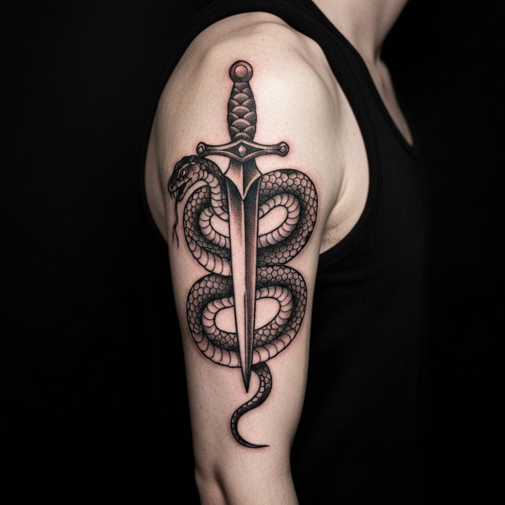 Traditional Tattoo Schlange und Dolch